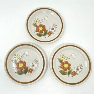 70s Mountain Wood Collection Trellis Blossom Stoneware Plates Japan Set 3 6.5"